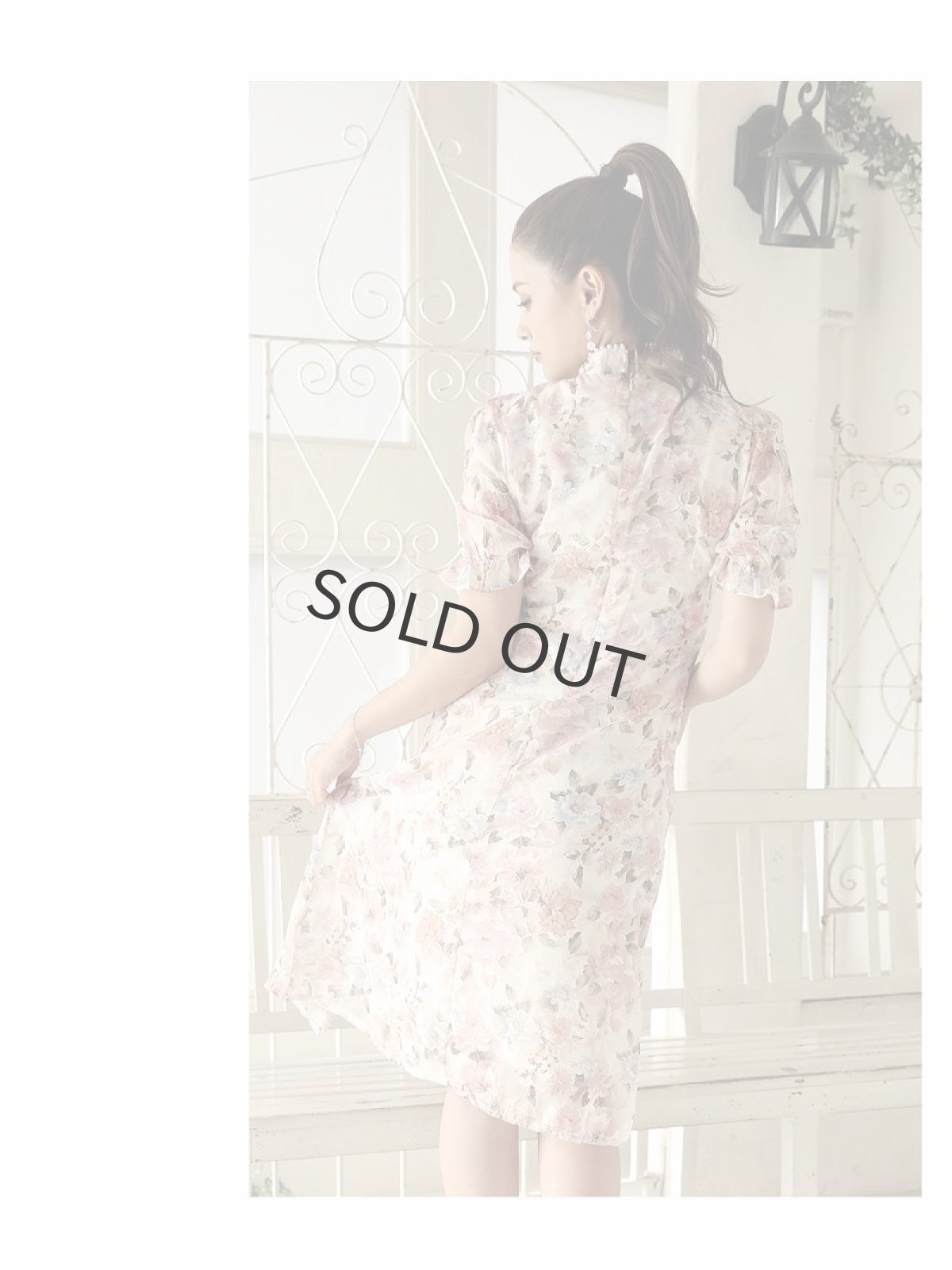 画像4: チャイナドレス 花柄 膝丈 バストカット パフスリーブ DaysPiece(M)(ピンク) (4)