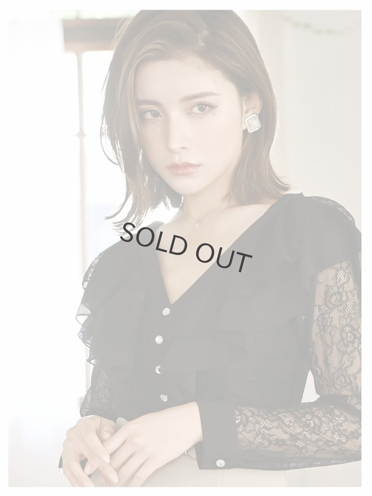 画像3: フリル レース袖 Vネック 長袖 カッティング DaysPiece(S/M/L/XL)(ターコイズ/ベージュ) (3)