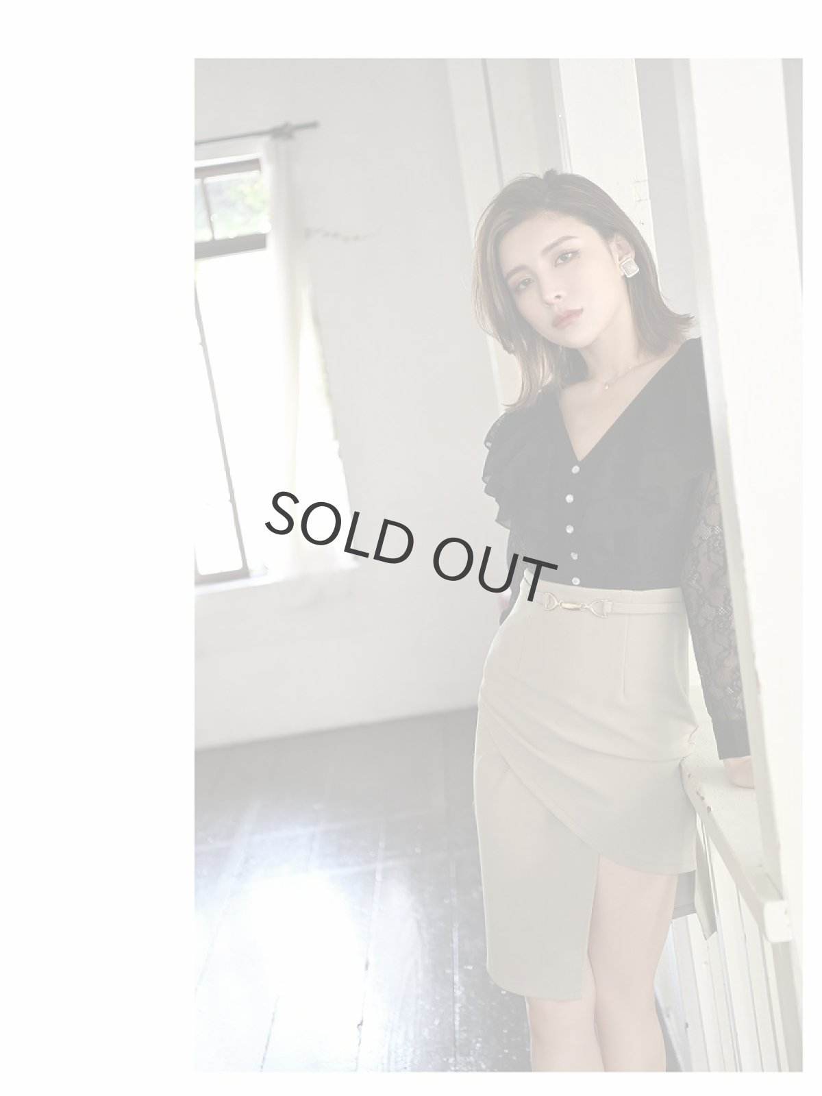 画像4: フリル レース袖 Vネック 長袖 カッティング DaysPiece(S/M/L/XL)(ターコイズ/ベージュ) (4)