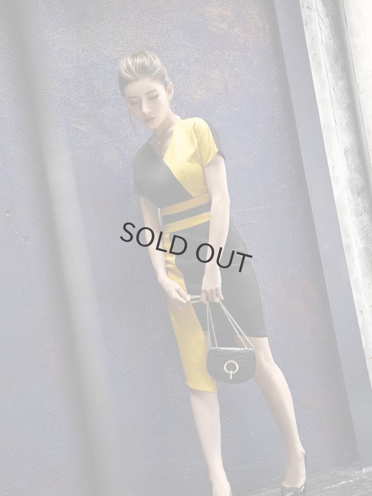 画像2: バイカラー 袖付き アシンメトリー ワンピース リボン DaysPiece(S/M/L)(マスタード/グリーン/バーガンディ) (2)