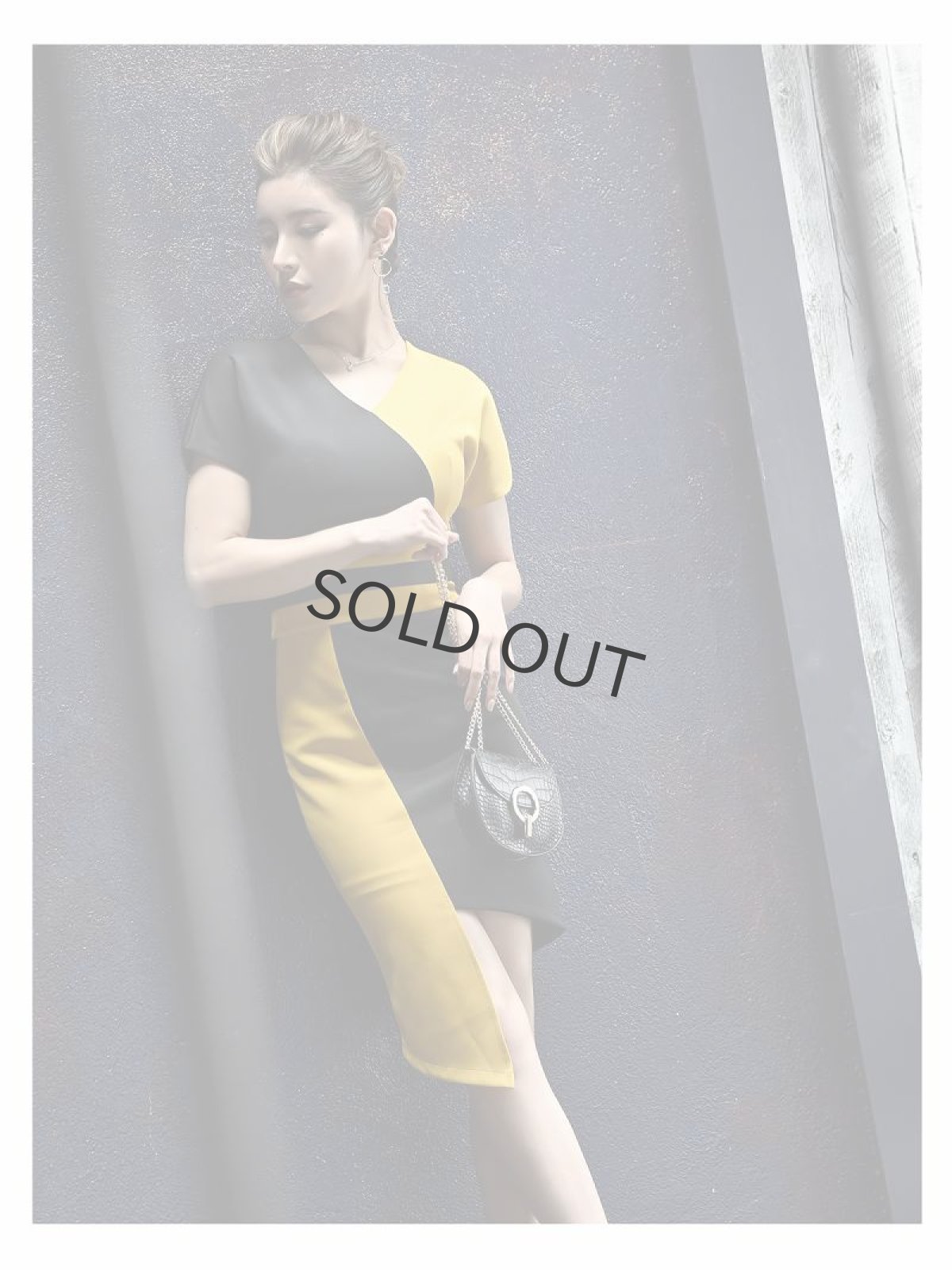 画像4: バイカラー 袖付き アシンメトリー ワンピース リボン DaysPiece(S/M/L)(マスタード/グリーン/バーガンディ) (4)