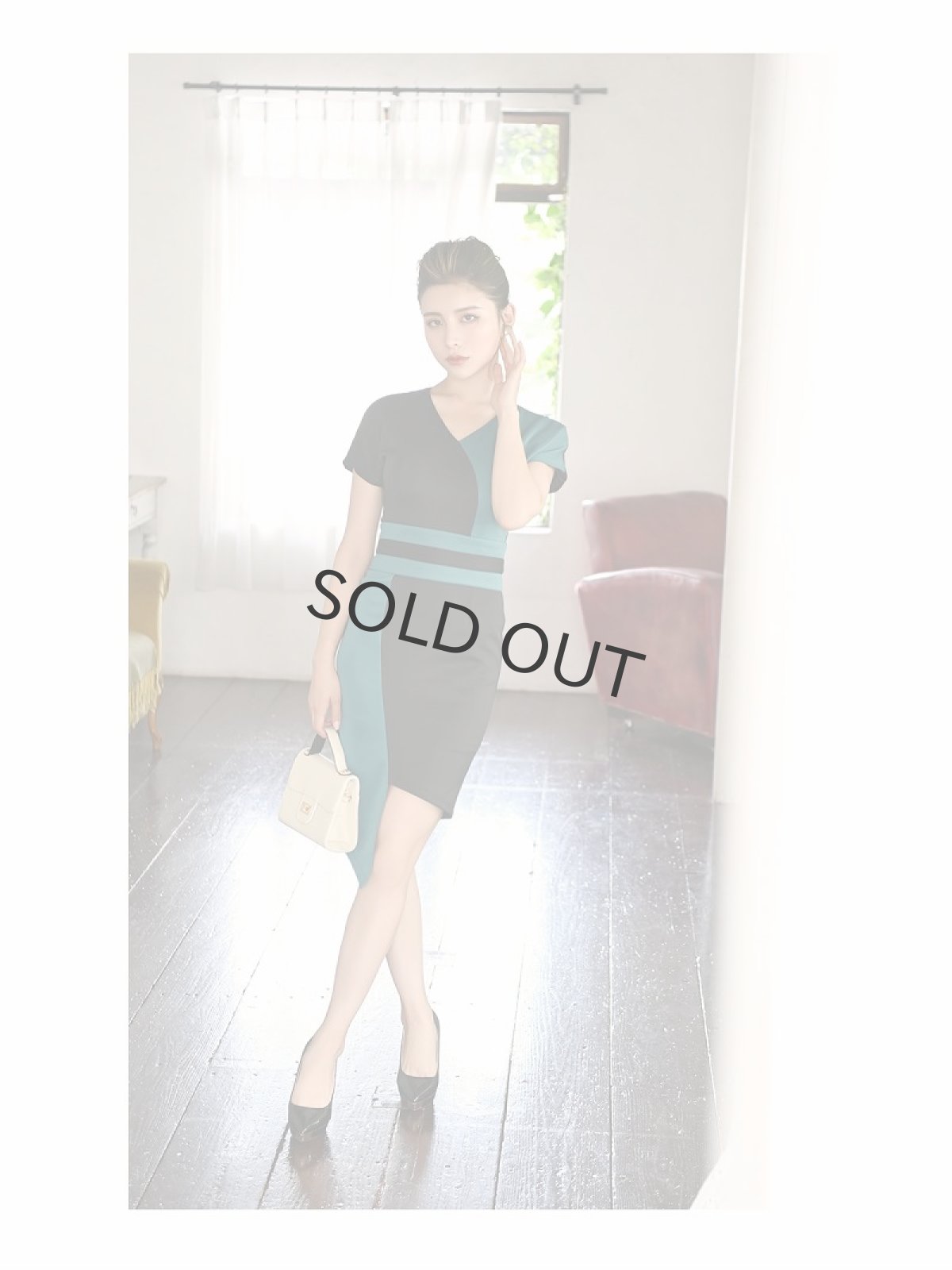 画像5: バイカラー 袖付き アシンメトリー ワンピース リボン DaysPiece(S/M/L)(マスタード/グリーン/バーガンディ) (5)