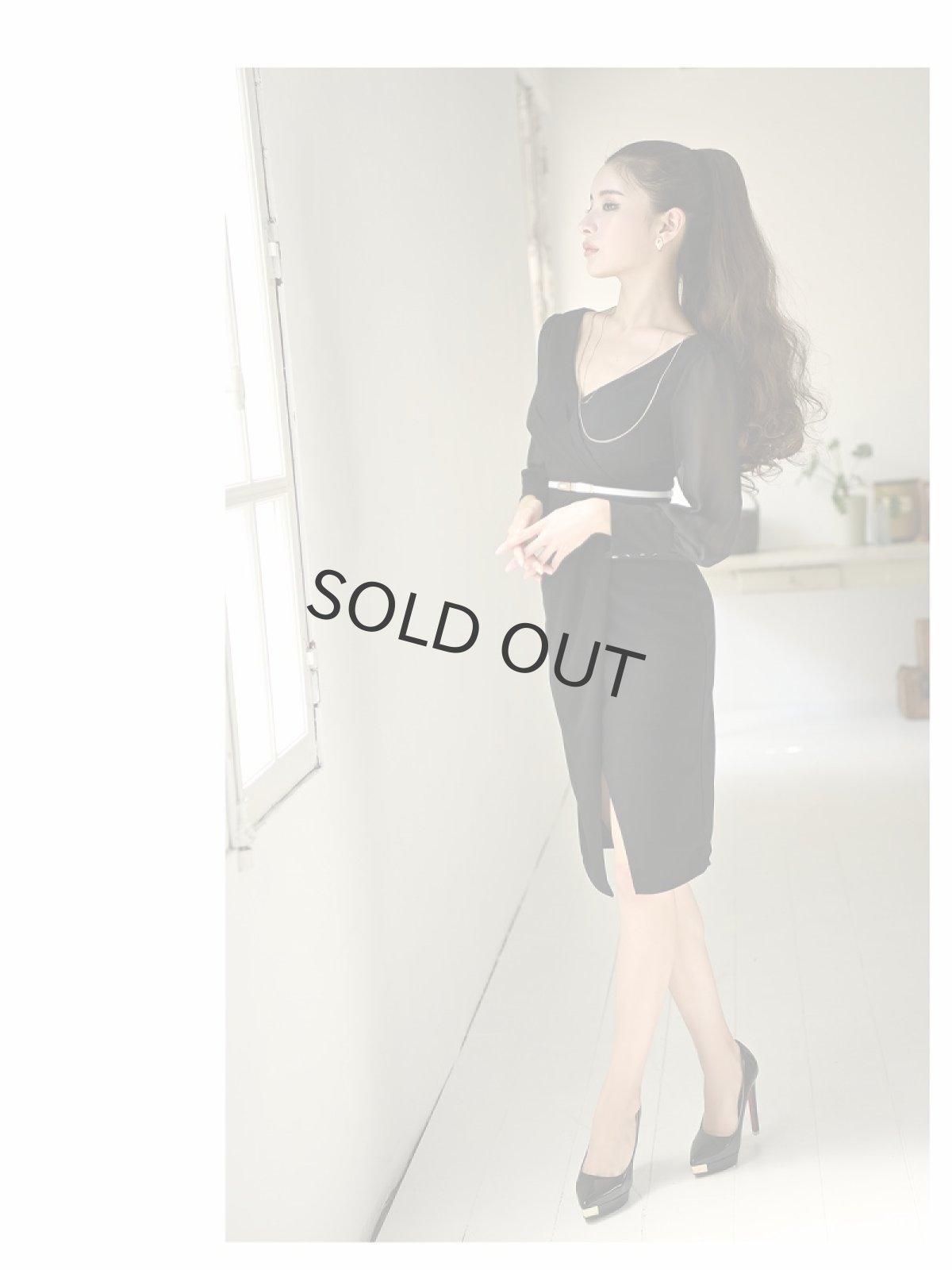 画像4: シースルー ワンカラー 長袖 膝丈 モノトーン DaysPiece(S/M/L/XL)(ホワイト/ブラック) (4)