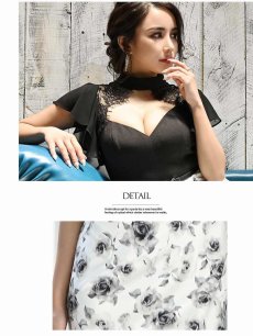 画像4: キャバドレス ミニ 花柄 バラ モノトーン バストカット フリル袖 an(S/M)(ブラック) (4)