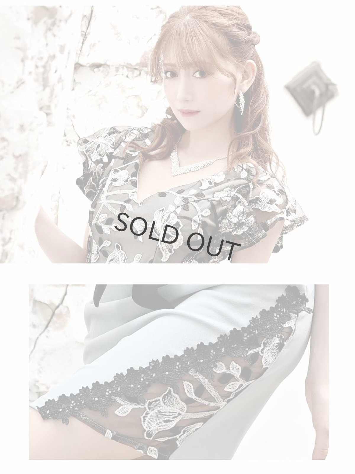 画像3: フラワー Vネック リボン シアー レース袖 Belsia(S/M/L)(ホワイト/グレー/グリーン) (3)