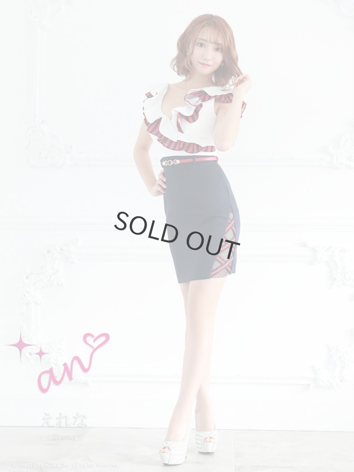 画像5: キャバドレス ミニ ITK フリル トリコロール 珍しい 高級ドレス an(S/M)(ホワイト×ネイビー) (5)