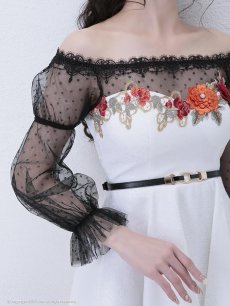画像2: キャバドレス ミニ ITK 袖付き フレア 高級 立体刺繍 an(S)(ホワイト) (2)