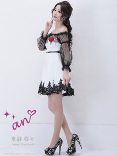 画像3: キャバドレス ミニ ITK 袖付き フレア 高級 立体刺繍 an(S)(ホワイト) (3)