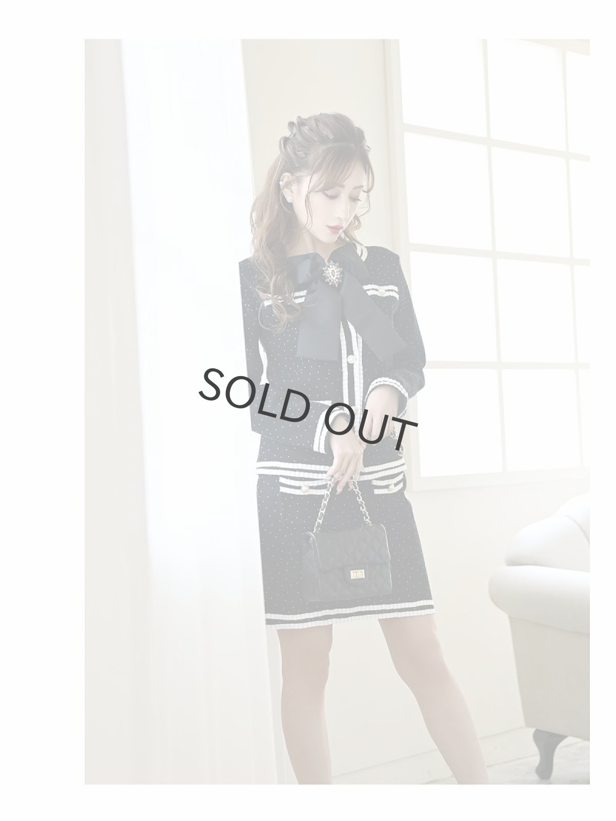 画像2: キャバスーツ 美脚 スーツ セットアップ キャバスーツ リボン Belsia(M)(ブラック) (2)