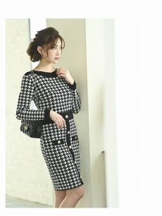 画像5: 千鳥柄 デコルテ 上品 キャバドレス 膝丈 Belsia(M)(ブラック) (5)