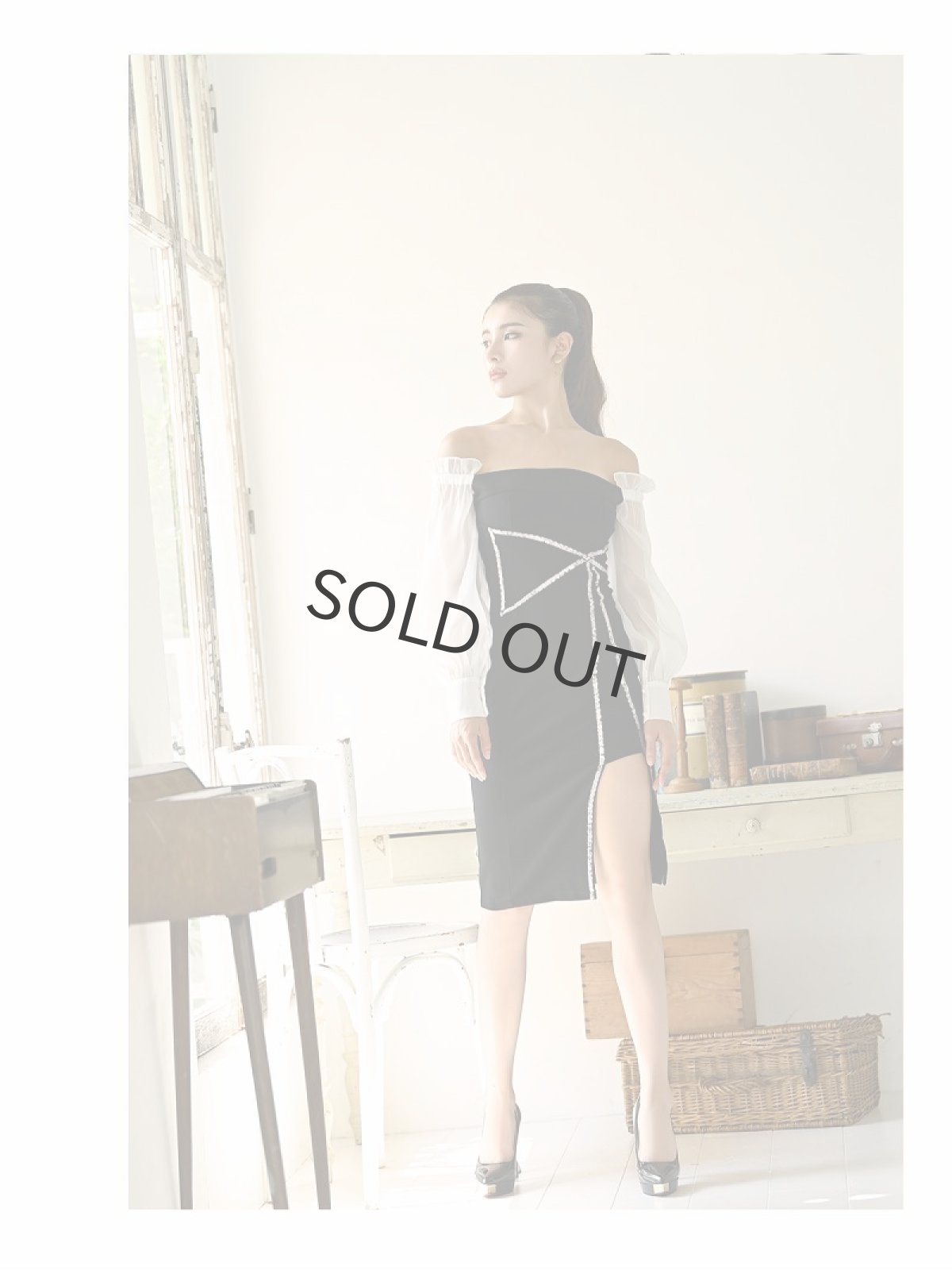 画像3: 韓国風 オフショル 膝丈 上品 同伴 DaysPiece(S/M/L/XL)(ブラック) (3)