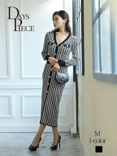 画像1: ワンピース キャバドレス 韓国風 千鳥柄 ロング お出かけ デート DaysPiece(M)(ブラック) (1)
