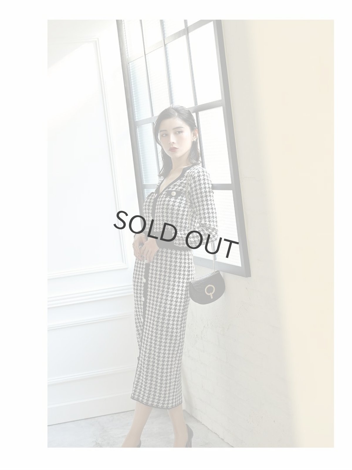 画像2: ワンピース キャバドレス 韓国風 千鳥柄 ロング お出かけ デート DaysPiece(M)(ブラック) (2)