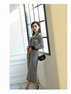 画像2: ワンピース キャバドレス 韓国風 千鳥柄 ロング お出かけ デート DaysPiece(M)(ブラック) (2)