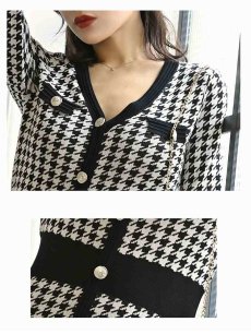 画像3: ワンピース キャバドレス 韓国風 千鳥柄 ロング お出かけ デート DaysPiece(M)(ブラック) (3)