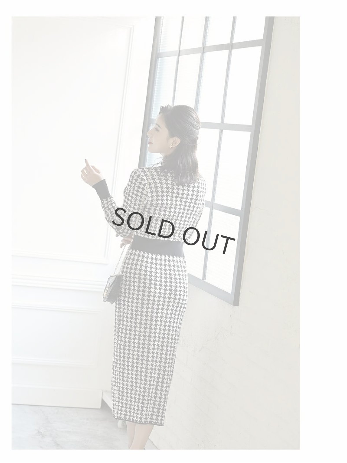 画像4: ワンピース キャバドレス 韓国風 千鳥柄 ロング お出かけ デート DaysPiece(M)(ブラック) (4)