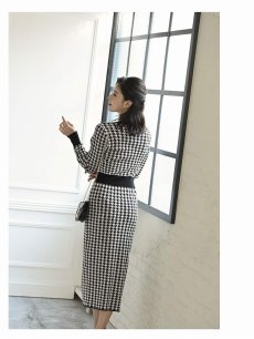 画像4: ワンピース キャバドレス 韓国風 千鳥柄 ロング お出かけ デート DaysPiece(M)(ブラック) (4)