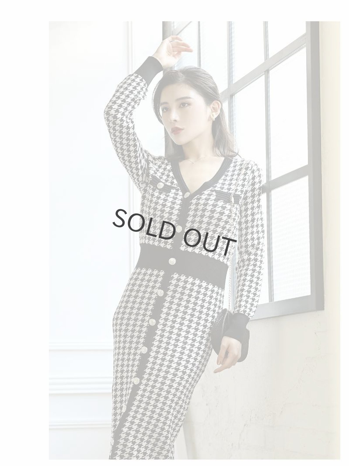画像5: ワンピース キャバドレス 韓国風 千鳥柄 ロング お出かけ デート DaysPiece(M)(ブラック) (5)
