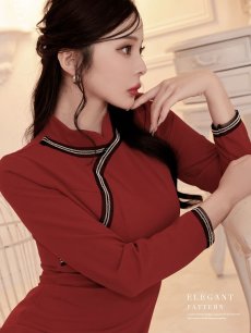 画像3: ワンピース キャバドレス チャイナ風 韓国風 上品 膝丈 おしゃれ DaysPiece(S/M)(ブラック/ワイン) (3)