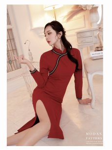画像4: ワンピース キャバドレス チャイナ風 韓国風 上品 膝丈 おしゃれ DaysPiece(S/M)(ブラック/ワイン) (4)