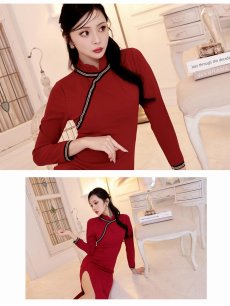 画像5: ワンピース キャバドレス チャイナ風 韓国風 上品 膝丈 おしゃれ DaysPiece(S/M)(ブラック/ワイン) (5)