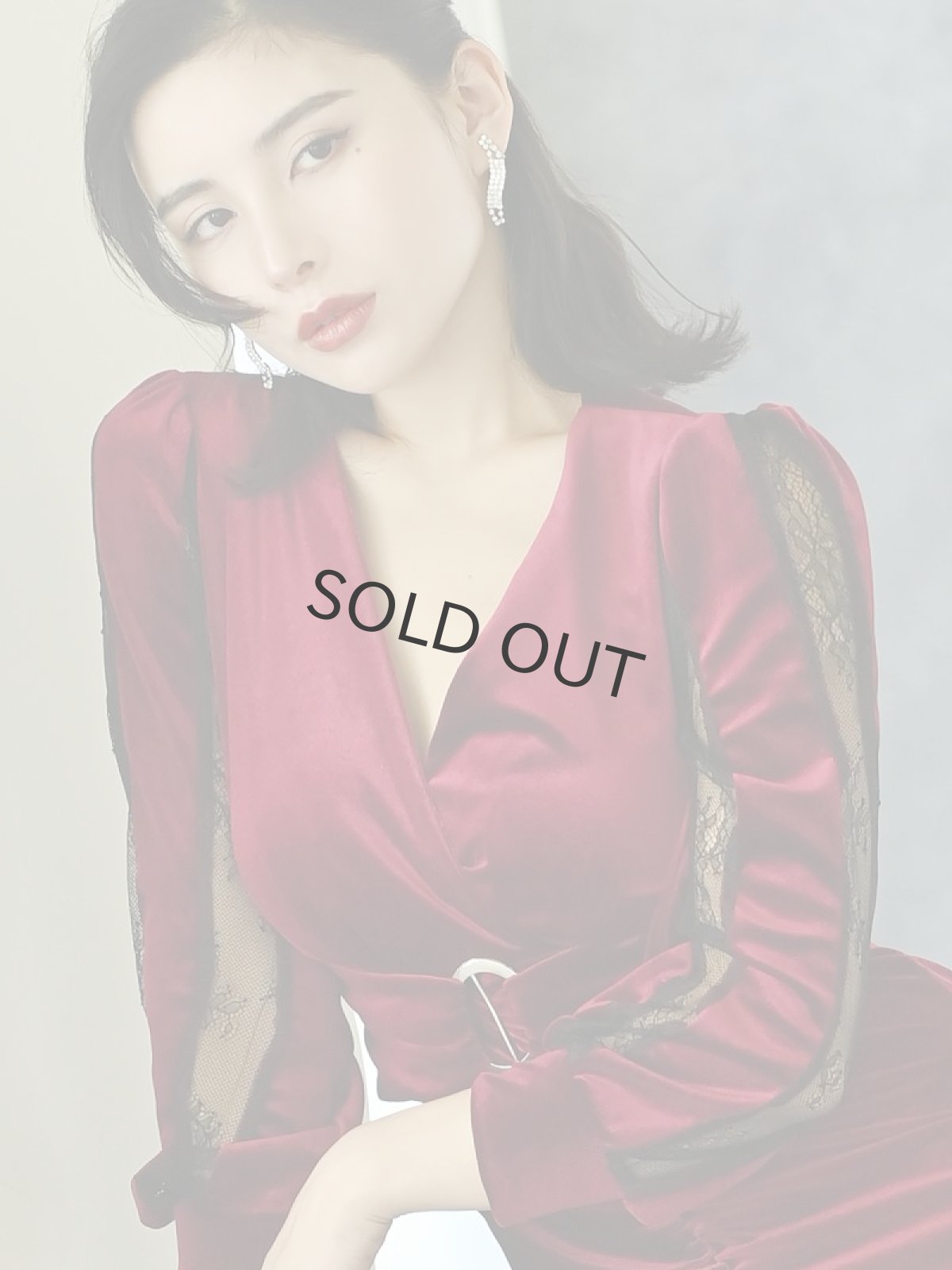 画像5: ベロア 袖付き 長袖 タイトドレス 膝下丈 DaysPiece(S/M/L)(ワイン/ブラック) (5)