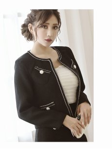 画像4: ツイード ノーカラー パール ミニ丈 レディーススーツ Belsia(S/M/L)(ブラック/ホワイト) (4)