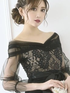 画像4: パーティードレス 露出しすぎない オフショル 膝丈 ブラック Belsia(S/M/L/XL)(ブラック) (4)