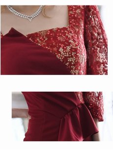 画像3: 膝丈 大人 アシメ セクシー 長袖 Belsia(S/M/L)(レッド) (3)