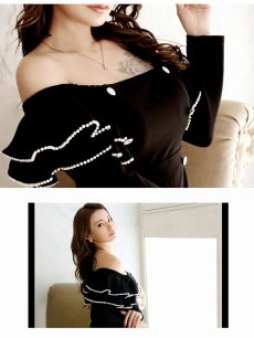画像3: キャバドレス ミニ 韓国 フリル デコルテ 長袖 ワンカラードレス DaysPiece(S/M/L)(ブラック/ミント) (3)