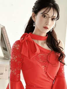 画像4: 袖付き ワンショル 谷間見せ 袖付きドレス レース Belsia(S/M/L)(オレンジ) (4)