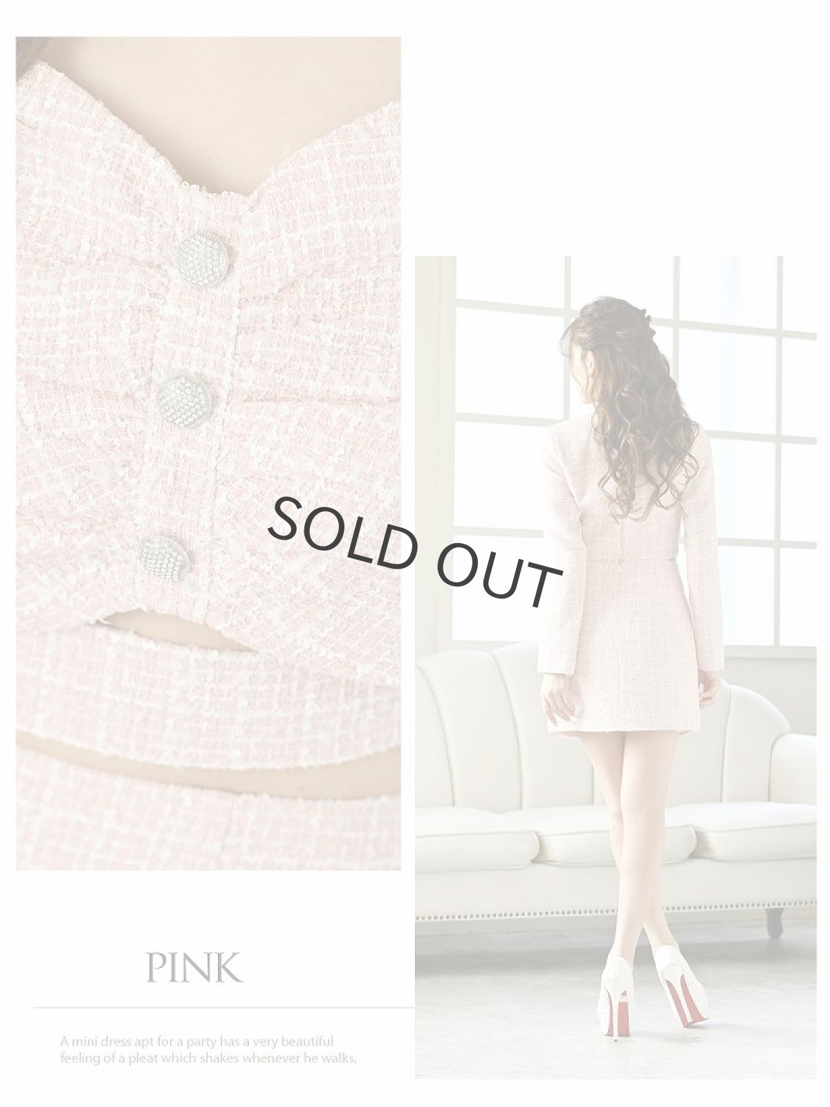 画像3: フォーマルスーツ ショート丈 ツイード ママスーツ 韓国 Belsia(S/M/L)(ピンク/ブルー/ブラック) (3)