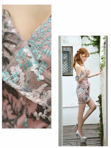 画像2: 花柄 ワンショルダー 高級 タイト 刺繍 Belsia(S/M/L)(ピンク/ベージュ/グリーン) (2)
