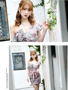 画像5: 花柄 ワンショルダー 高級 タイト 刺繍 Belsia(S/M/L)(ピンク/ベージュ/グリーン) (5)