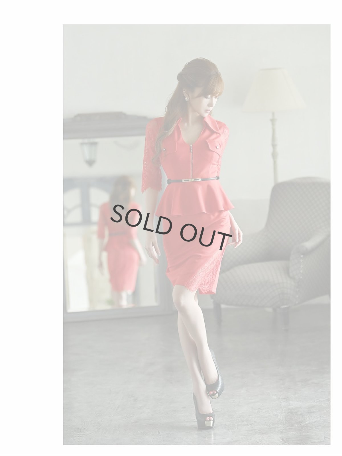 画像2: 大きいサイズ レース タイトミニ ペプラム 体型カバー Belsia(S/M/L/XL)(ブラック/オレンジ) (2)