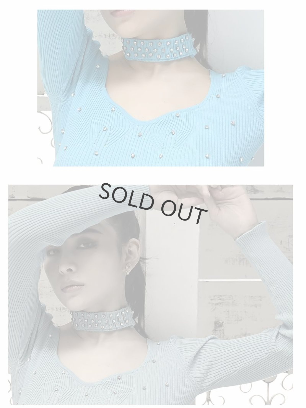 画像2: ニットワンピース ビジュー 豪華 上品 韓国風 DaysPiece(M)(ブラック/ブルー) (2)