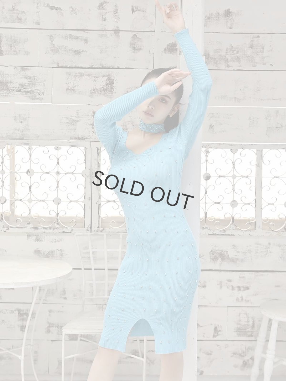 画像4: ニットワンピース ビジュー 豪華 上品 韓国風 DaysPiece(M)(ブラック/ブルー) (4)