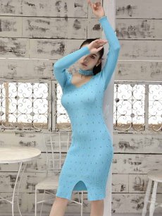 画像4: ニットワンピース ビジュー 豪華 上品 韓国風 DaysPiece(M)(ブラック/ブルー) (4)