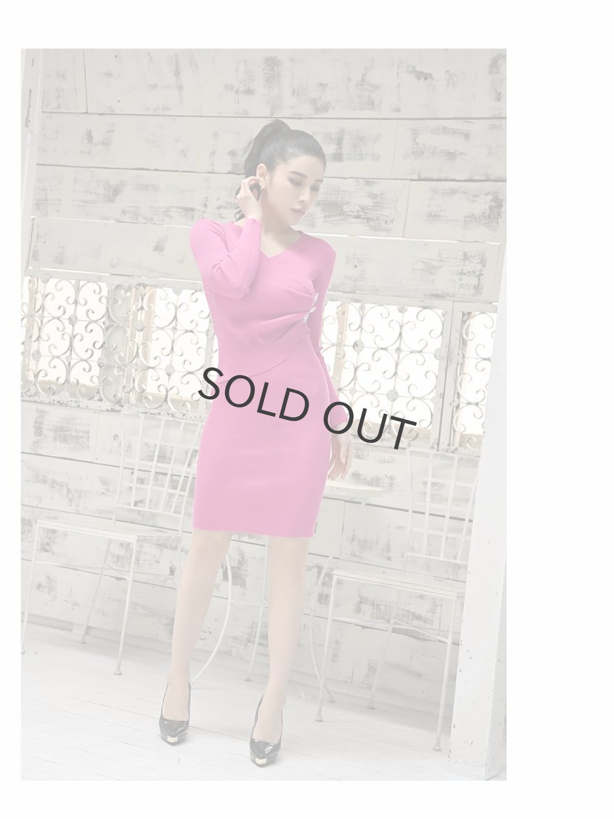 画像2: 春ニット 韓国風 ニットワンピース ビジュー 上品 DaysPiece(M)(ブルー/ピンク/ブラック/ベージュ) (2)