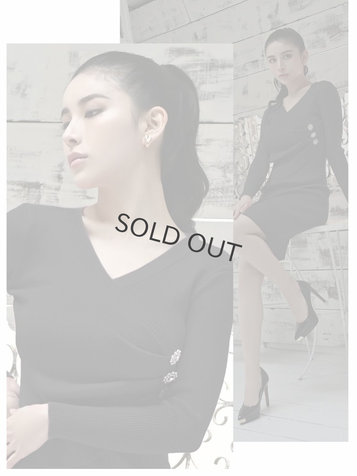 画像4: 春ニット 韓国風 ニットワンピース ビジュー 上品 DaysPiece(M)(ブルー/ピンク/ブラック/ベージュ) (4)