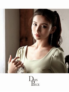 画像5: ワンピース キャバドレス 韓国 膝丈ワンピース キャバワンピ 袖付き パワーショルダー DaysPiece(S/M/L)(グリーン) (5)