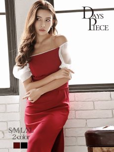 画像1: ワンピース キャバドレス オフショル 袖付き パーティードレス 韓国 膝丈 DaysPiece(S/M/L/XL(2L))(ブラック/レッド) (1)