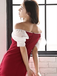 画像4: ワンピース キャバドレス オフショル 袖付き パーティードレス 韓国 膝丈 DaysPiece(S/M/L/XL(2L))(ブラック/レッド) (4)