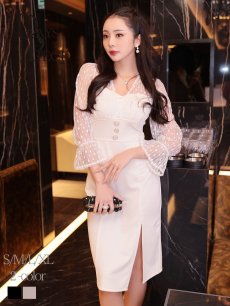 画像1: ※一部予約販売※ワンピース キャバドレス 袖付き 長袖 韓国ドレス 同伴 膝丈 DaysPiece(S/M/L/XL)(アイボリー/ブラック) (1)