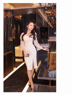 画像2: ※一部予約販売※ワンピース キャバドレス 袖付き 長袖 韓国ドレス 同伴 膝丈 DaysPiece(S/M/L/XL)(アイボリー/ブラック) (2)