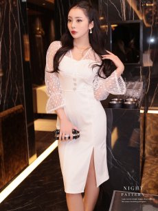 画像4: ※一部予約販売※ワンピース キャバドレス 袖付き 長袖 韓国ドレス 同伴 膝丈 DaysPiece(S/M/L/XL)(アイボリー/ブラック) (4)