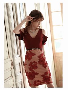 画像4: 肩出し ミディ丈 同伴 上品 大人 Belsia(S/M/L)(ワイン/ベージュ/ターコイズ) (4)