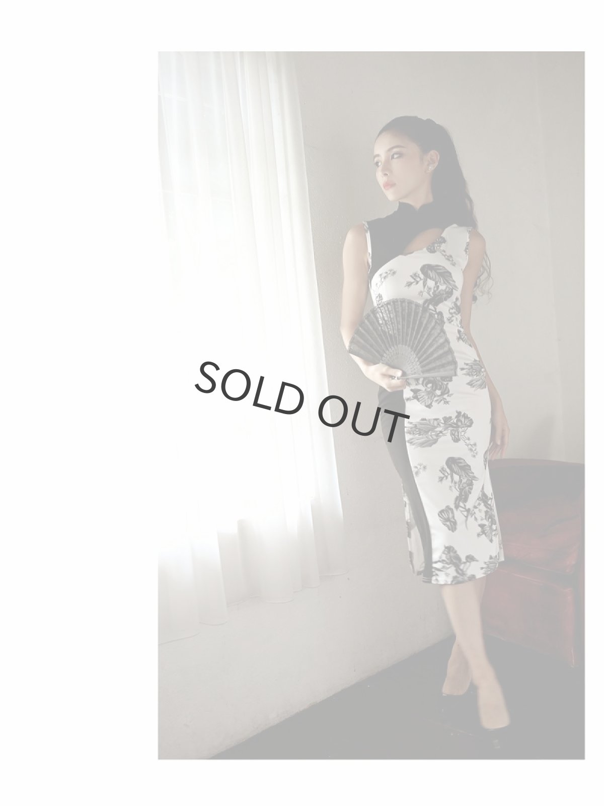 画像2: 膝丈 キャバワンピ ハイネック チャイナドレス 大人 DaysPiece(S/M/L)(ブラック) (2)