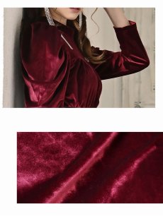 画像3: キャバドレス ミニ 袖付き 長袖 パーティードレス ワンカラー ハイネック Belsia(S/M/L/XL(2L))(ワイン/グリーン/ブラック) (3)