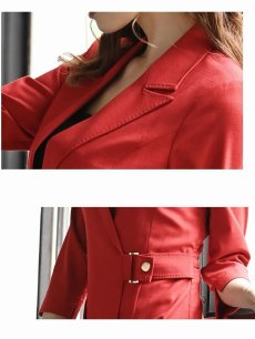 画像3: レディーススーツ ドッキングワンピース セットアップ風 七分袖 上品 Belsia(S/M/L/2L/3L)(オレンジ/ダークネイビー) (3)